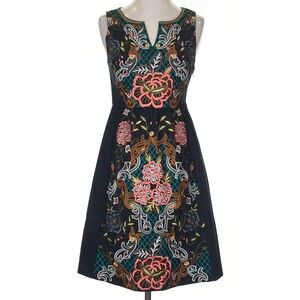 Moulinette Soeurs Black and Pink Embroidered Midi Dress